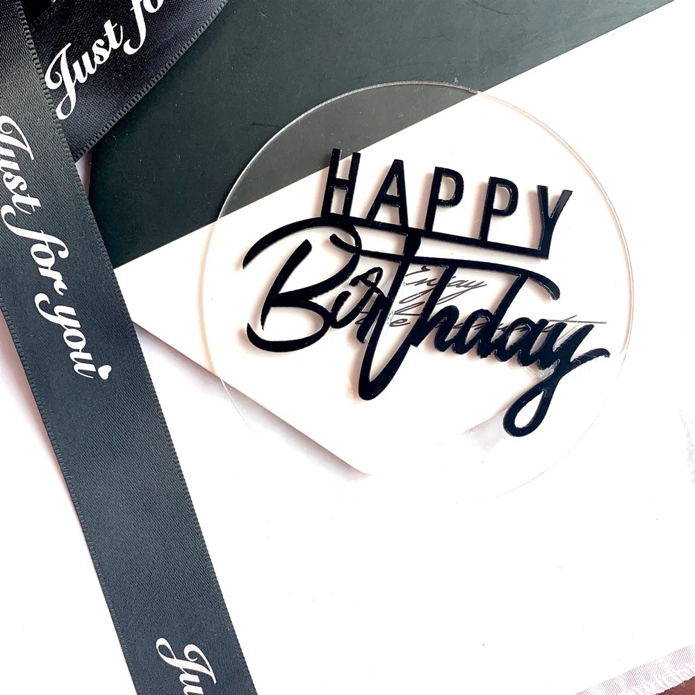 Round transparent double layer happy birthday acrylic cake topper