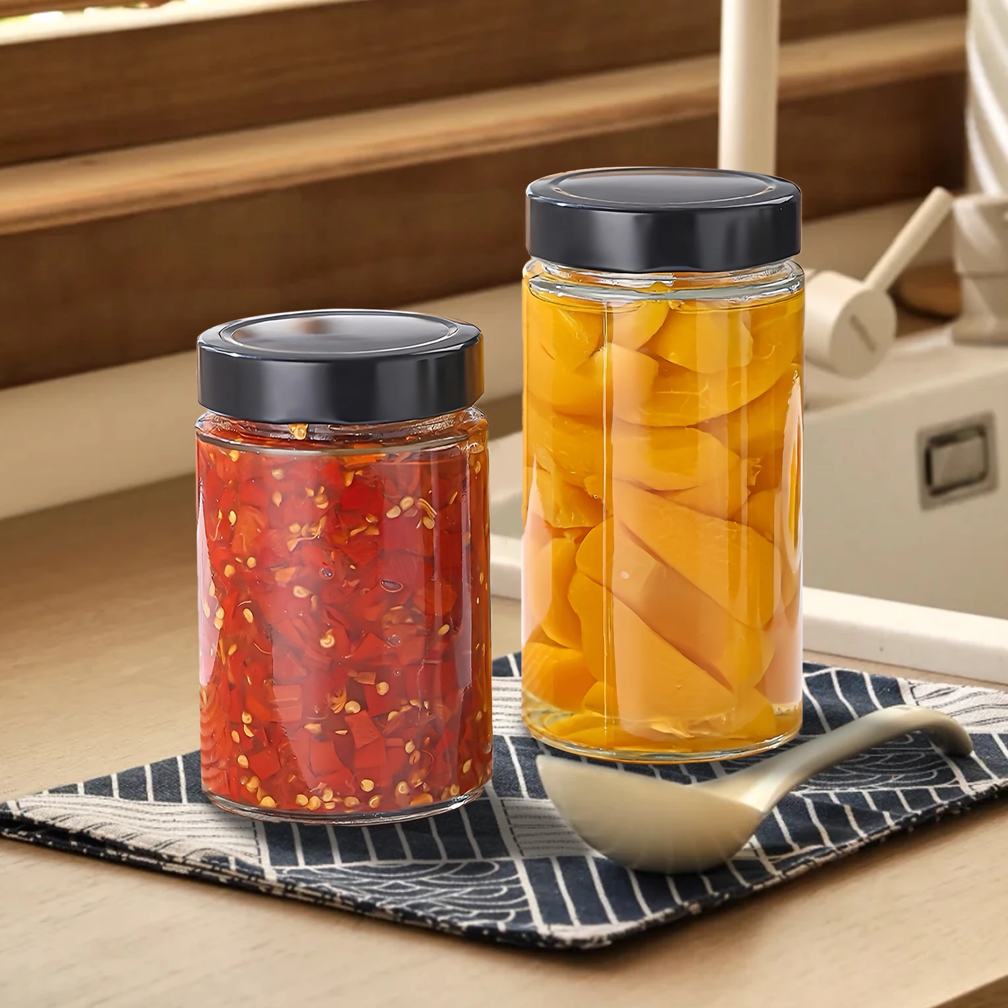 Hot Sale 200ml 300ml 400ml 500ml 750ml1000ml clear round shape jam peanut butter glass jars with lid