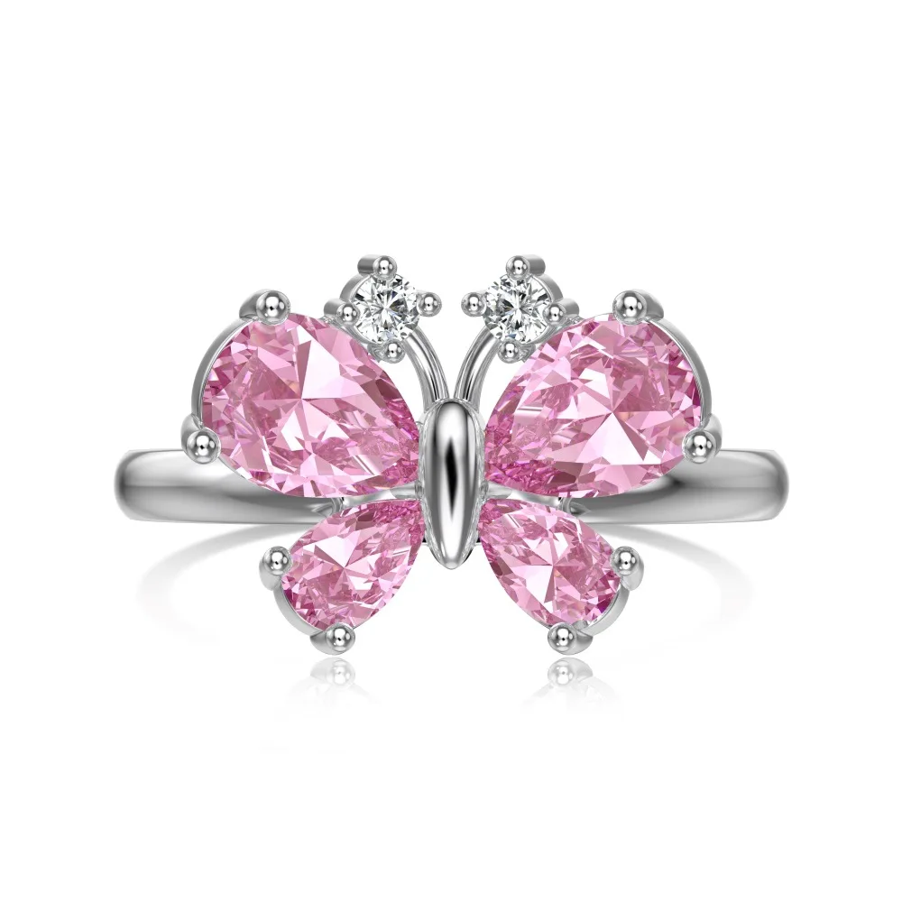 S925 Sterling Silver Female Ring Elegant Light Luxury Japanese Korean Style Inlaid Water Drops Pear-Shaped Diamond Zircon