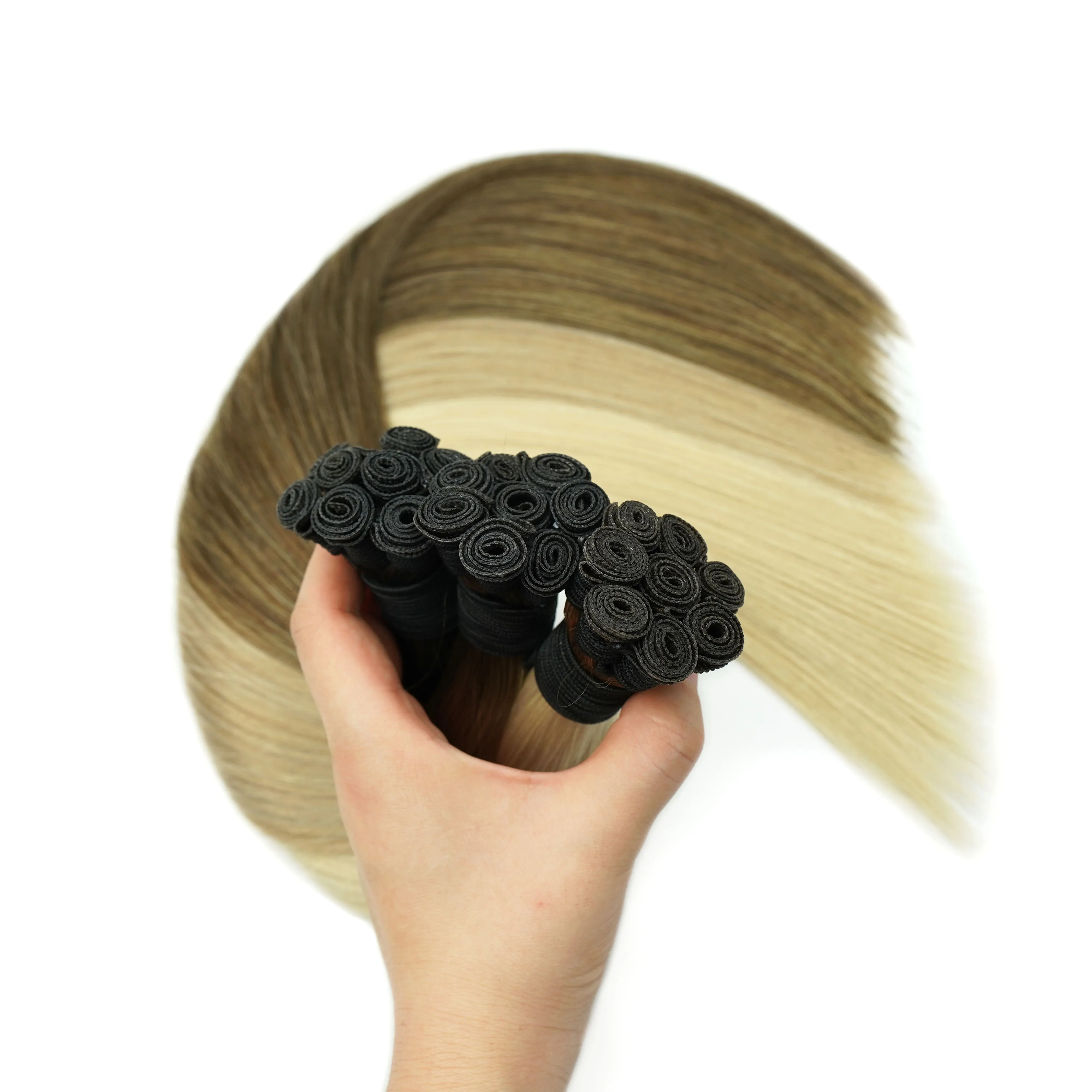 one doner double drawn Genius wefts hair extensions 12a grade Slavic hair stock hand tied weft 2.0