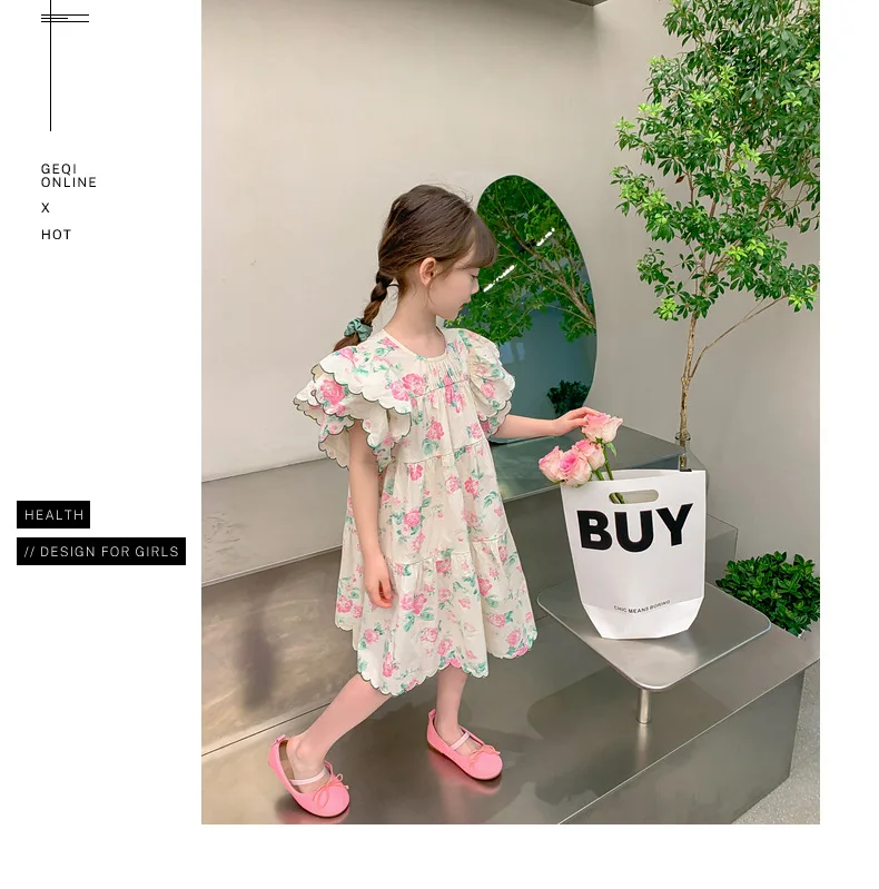 2023 summer flying Sleeve dress kids girl fashion long dress for 12 year old girl princess dress for girls 11 to 12 years
