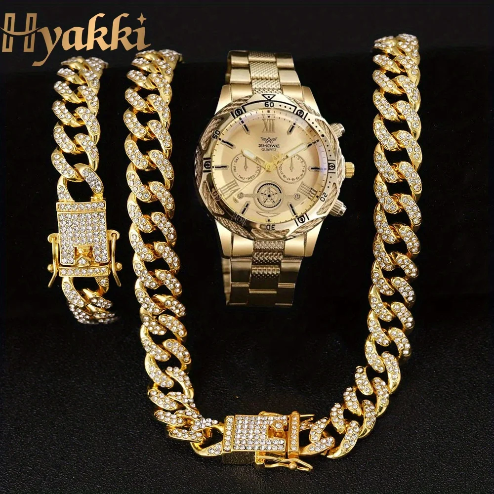 192063 3pcs/set Stylish Mens Quartz Watch and Necklace Bracelet Set