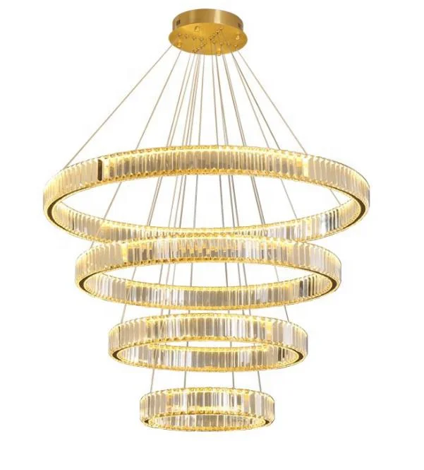 Modern simple circular LED circular crystal chandelier circle dining room stainless steel cable lamp