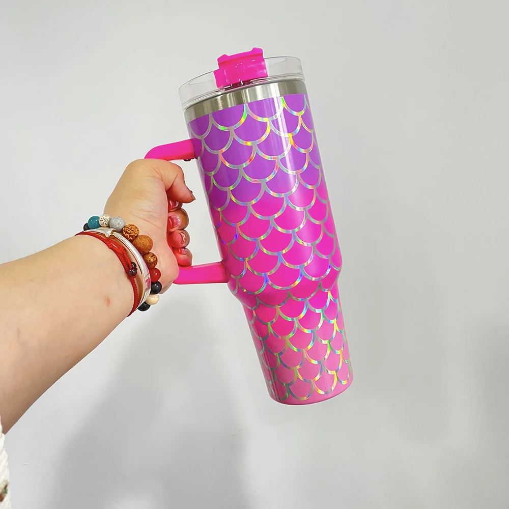 Mermaid Scale Pattern 304 Stainless Steel Coffee Cup 3 colors ombre vacuum insulated drinking tumblers for girl gift