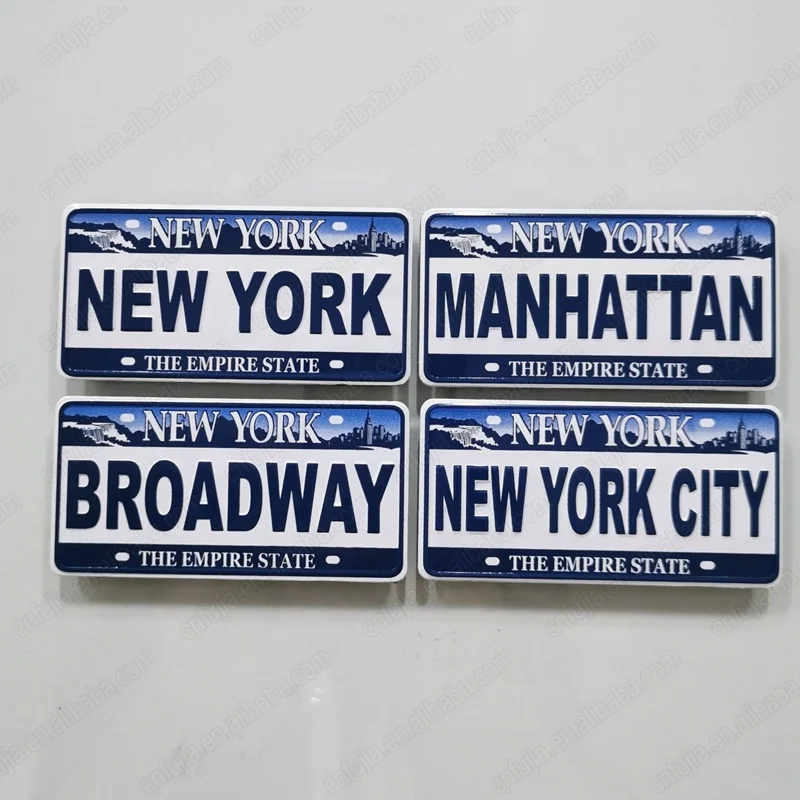 NewYork souvenir custom 3d embossed metal aluminum decorative Yellow license plate style fridge magnet