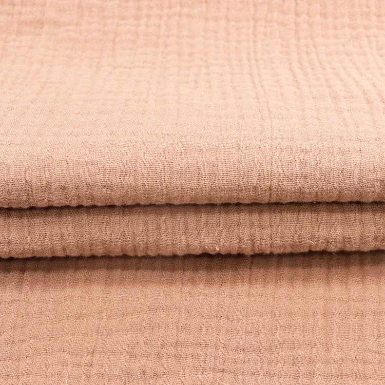 Many color plain dyed 100% cotton woven pleated crepe airflow double gauze fabric for baby dress sleepwear
