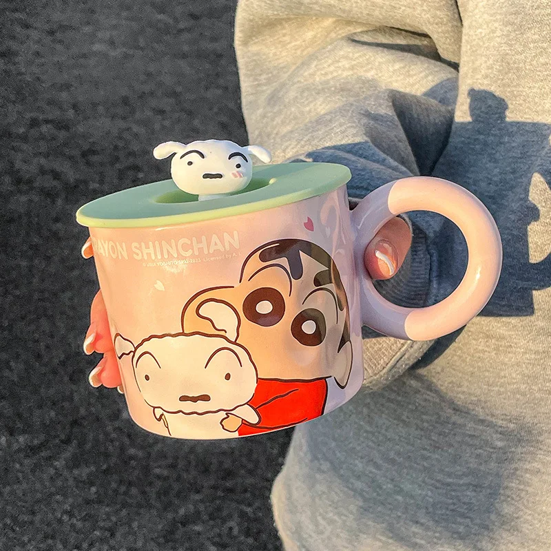 Crayon Shin-chan anime Ceramic Cartoon Mug adorable Ceramic Mug with Lid For Gift mugs customizable
