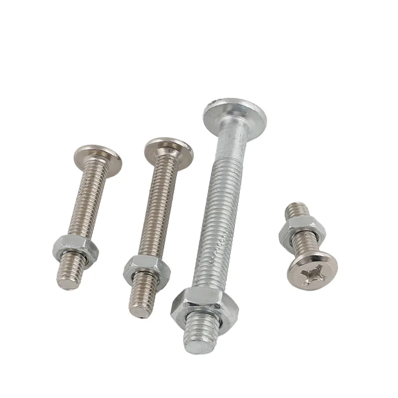 Flat Round Head Carbon Steel Phillips Inverted Edge Head Male Thread Bolt Screw Full Thread Suitable for Double Bed Furniture
