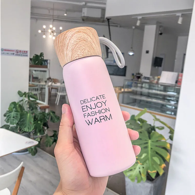 Stainless Steel colourful Vacuum Insulated Water  Cup with wood lid Double Walled Water Bottle 2022 Online hot sale