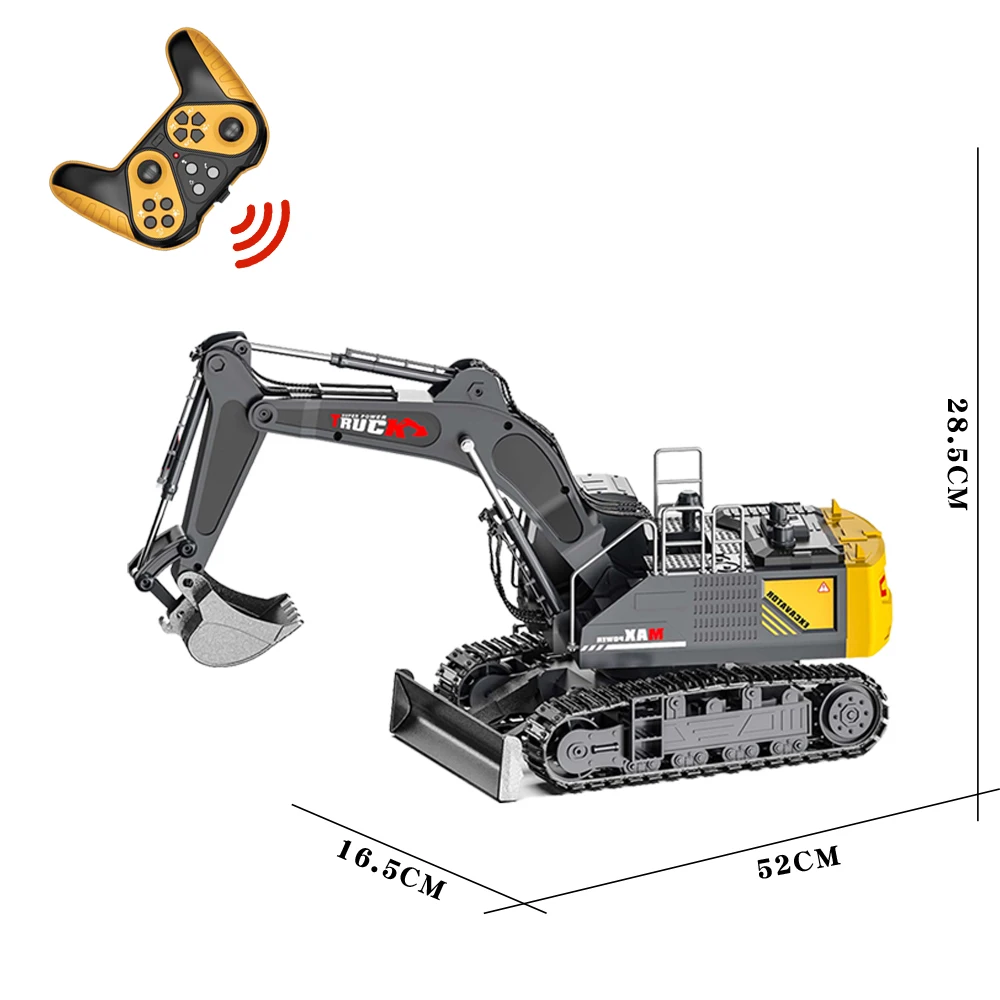 15 Channel Large Alloy Spray RC Excavator 52CM Big Remote Control Grey Excavator Construction Engineer Machine Rc Car Toys Truck