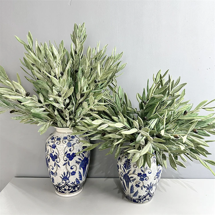 New Artificial Real Touch Olive Tree Branch Latex Frosted Olive Leaf Branch Small Stem for Hotel Restaurant Room Decor Green