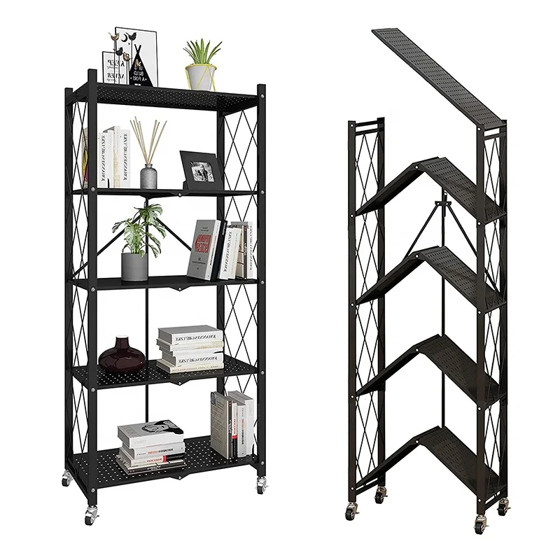 Mobile Metal folding rack Storage Shelf Fridge Side Rack Kitchen Trolley