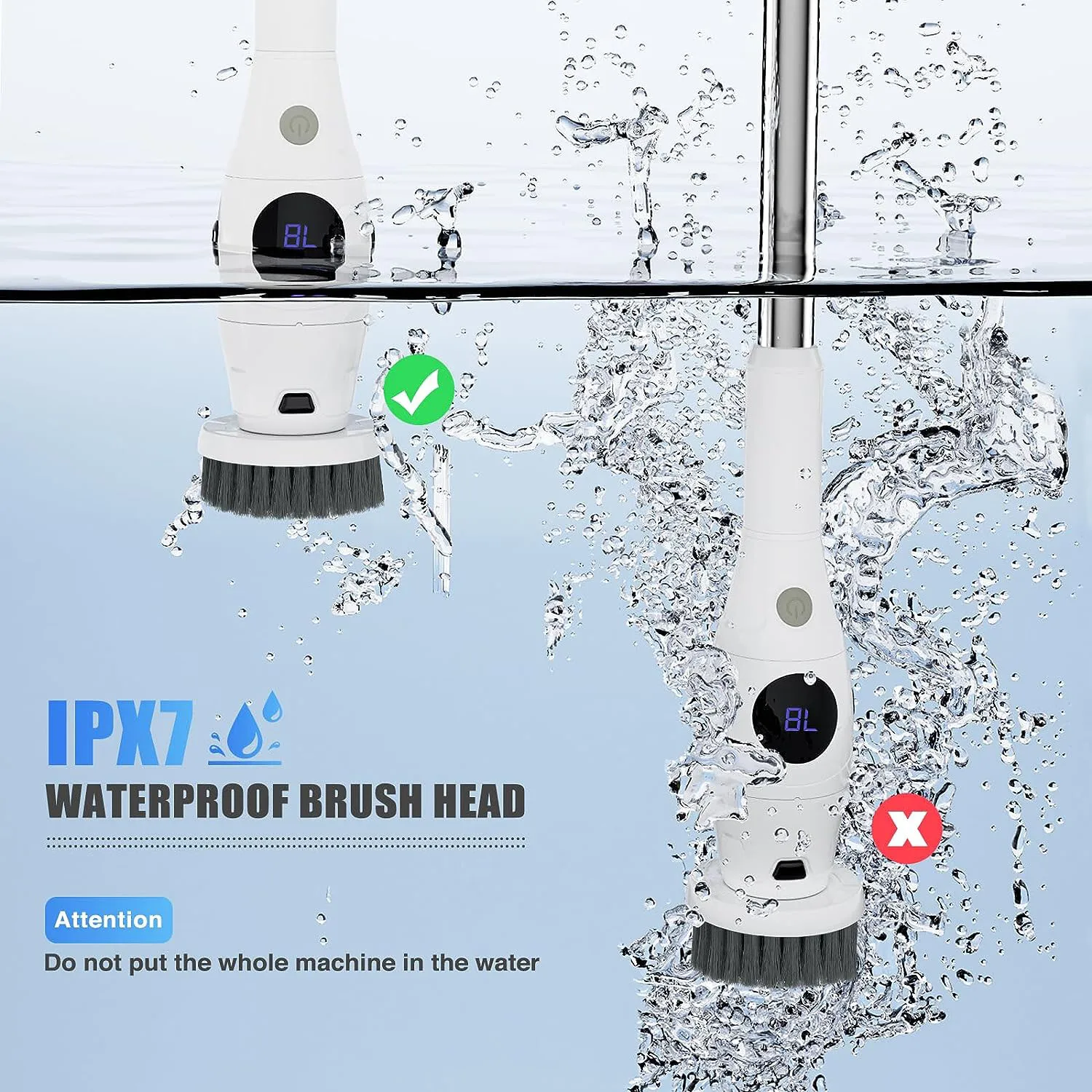 Новое поступление Электрический вращающийся скруббер для очистки ванны с 8 типами сменных щеток голосовое вещание