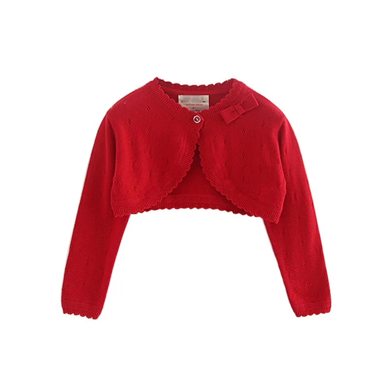 Baby Girl Cardigan Long Sleeve Little Girl Cotton Knitted Sweater Jacket Toddler Shrug Coat Infant Cropped Knit Bolero