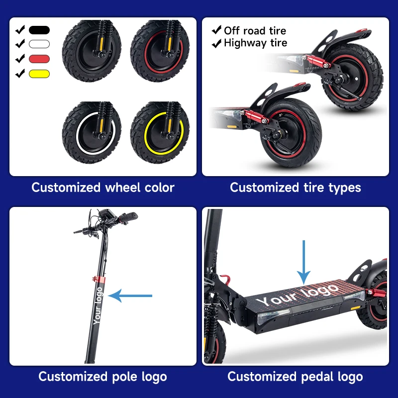 40km/h fast off-road scooter T4 500w powerful motor 48v lithium battery height adjustable adult electric scooter custom