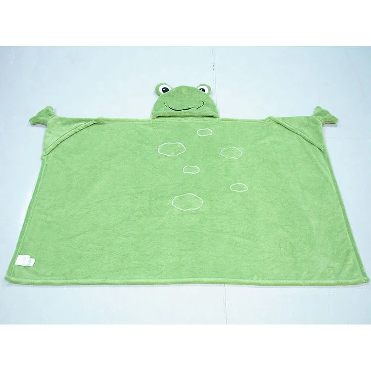 Cute Comforter Soft Animal Bear Rabbit Dog Frog Hooded Baby Blanket with Plush Toy