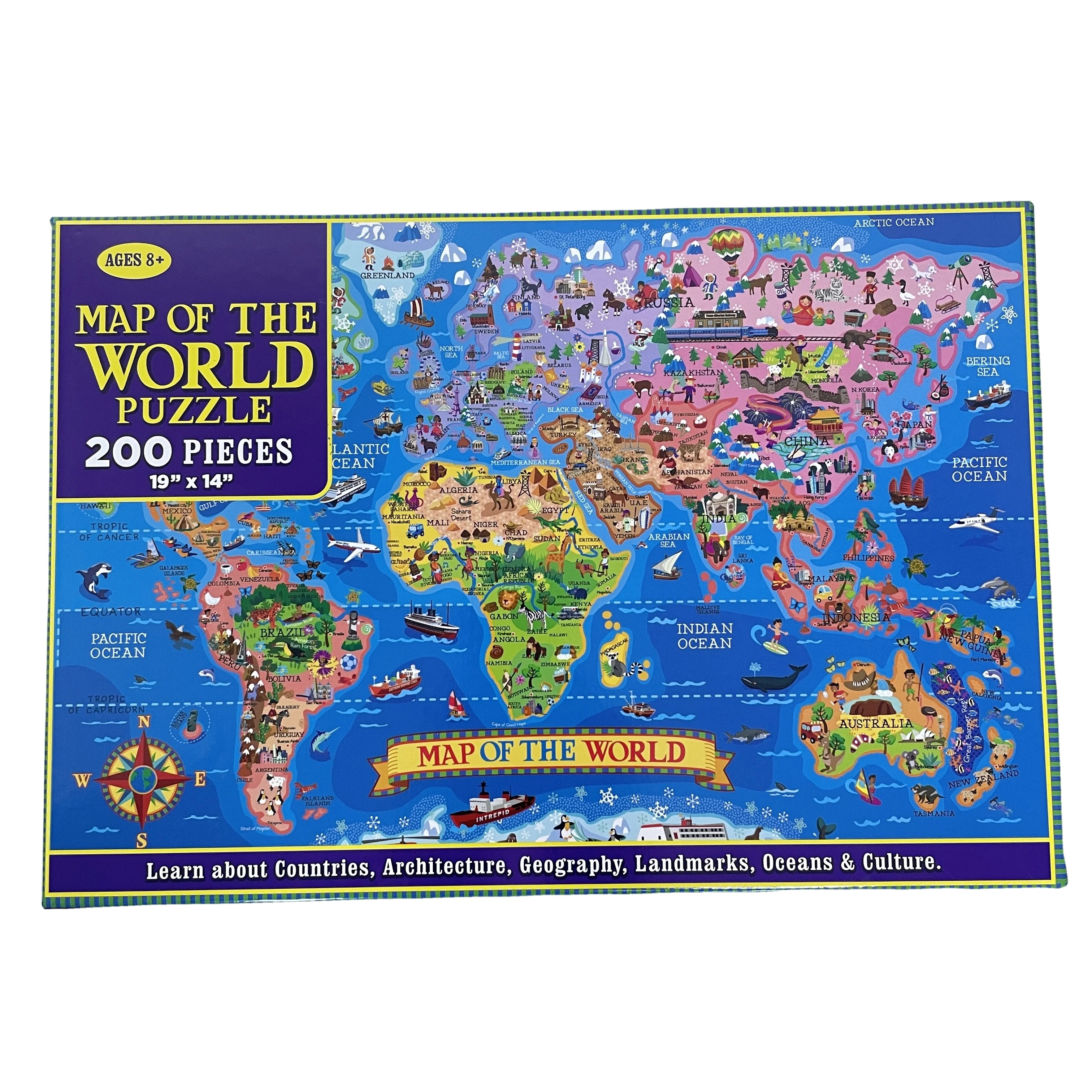 HOT SALE ! Wholesale Map Jigsaw Puzzle Manufacturers Custom Paper 200 Pieces Jigsaw Puzzle for Kids