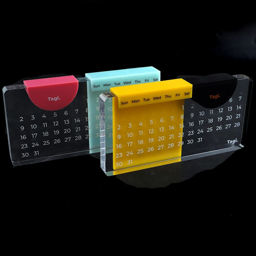 Factory wholesale transparent acrylic sliding calendar rectangular desktop acrylic desk calendar