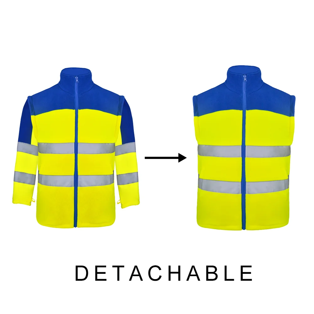 Multifunction Winter 3 in 1 Warm Fleece Lining Safety Work Jacket Flexible Detachable Sleeve and Hood Safety Work Jacket