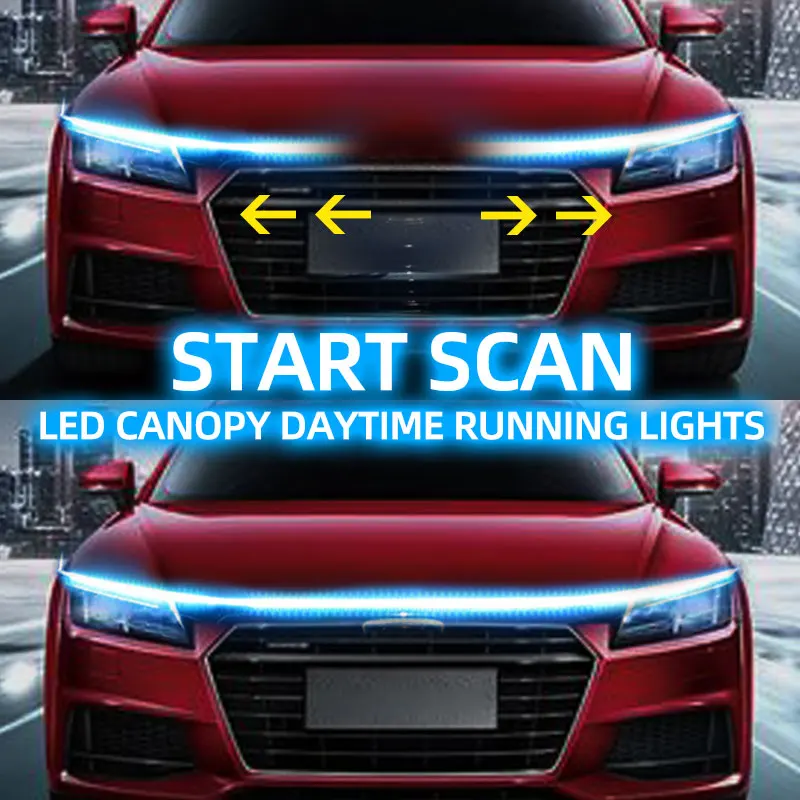LED Daytime Running Light Scan Starting Car Hood Decorative Lights DRL Auto Engine Hood Guide Decorative Ambient Lamp 12V