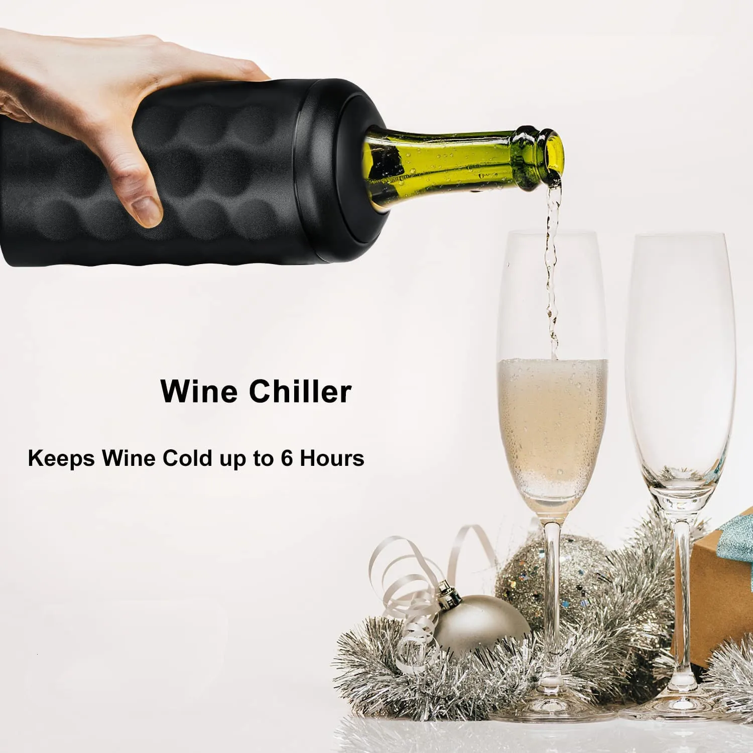 Luxury Portable Full Size One Wine Bottle Chiller Insulated Wine Ice Cooler Black And Gold Stainless Steel Wine Chiller Bottle