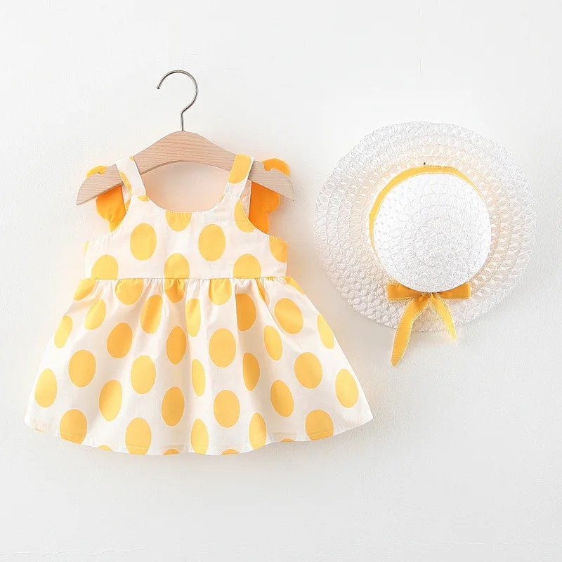 Hot Summer Sleeveless  Baby Girl Dress Cotton Dot Wing Back Little New Born Baby Dress