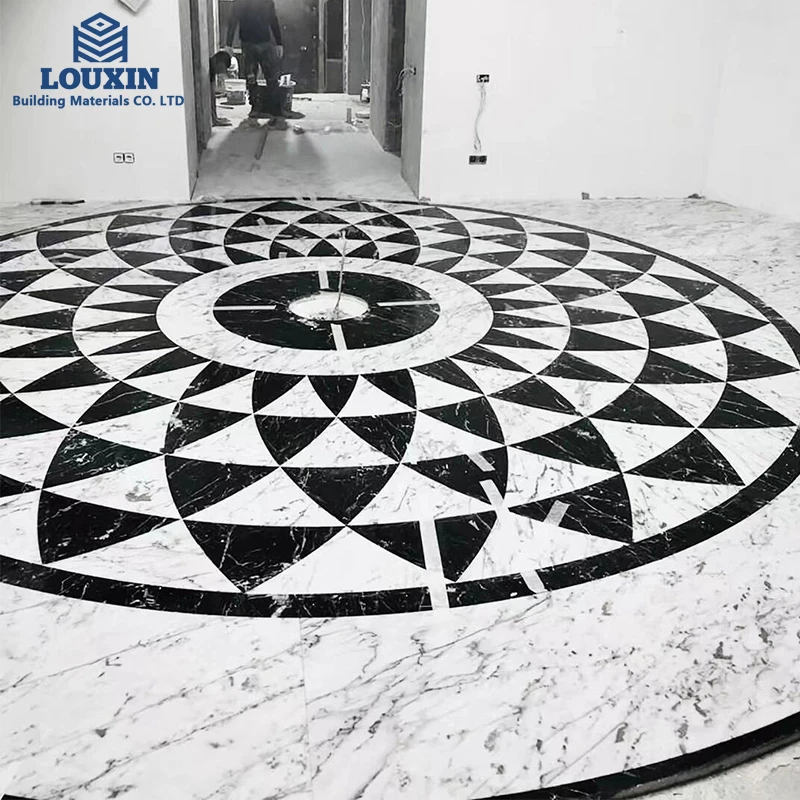 LX factory white Carrara marble black marquina marble waterjet mosaic tile for flooring decoration