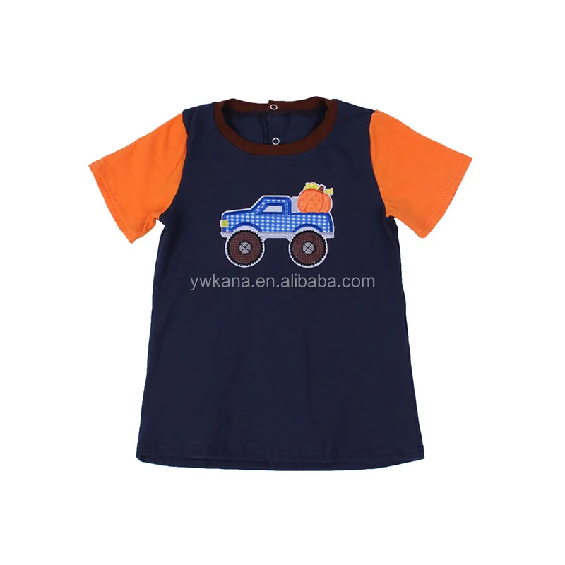 
Wholesale boys halloween shirt pumpkin Truck Embroidery short sleeve boys t shirt clothing 