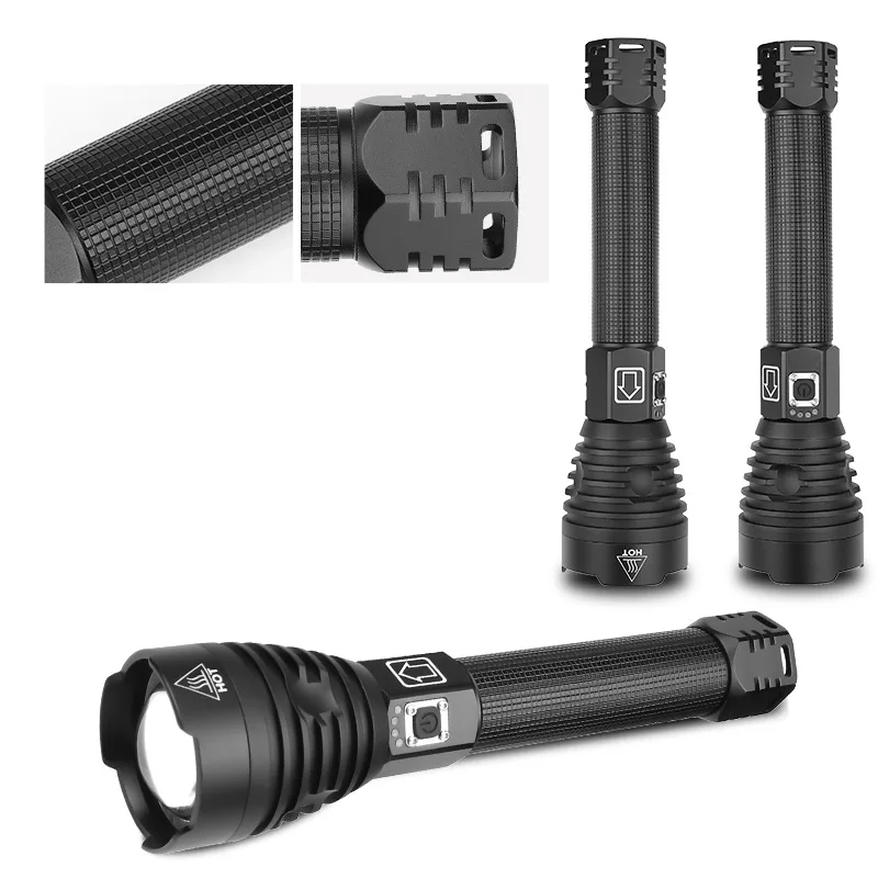 Led lamp 26650 battery Xhp70 powerful rechargeable Led XHP90 strong light zoom flashlight charging power display