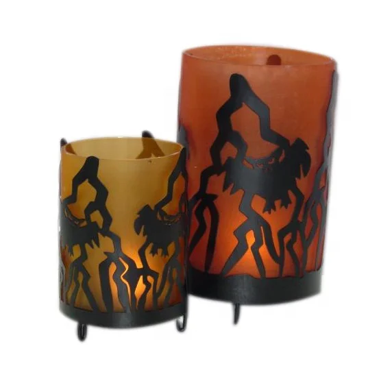 Top quality fashionable new arriavel modern trending Dancing Cat Design Halloween Colored Glass Candle holder