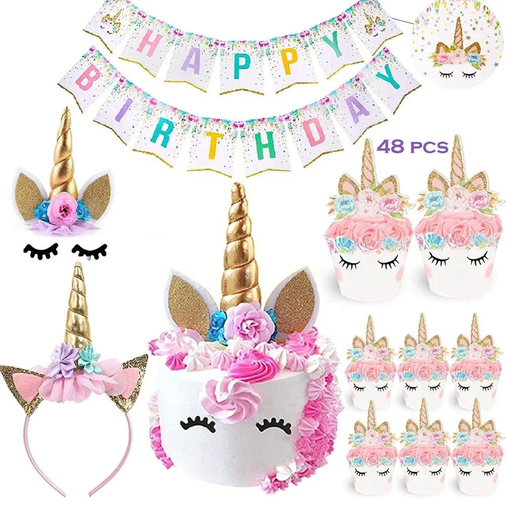 
Amazon Choice Unicorn Birthday Party Set Unicorn Horn Cake Topper With Cupcake Topper And Happy Birthday Banner For Baby Shower 