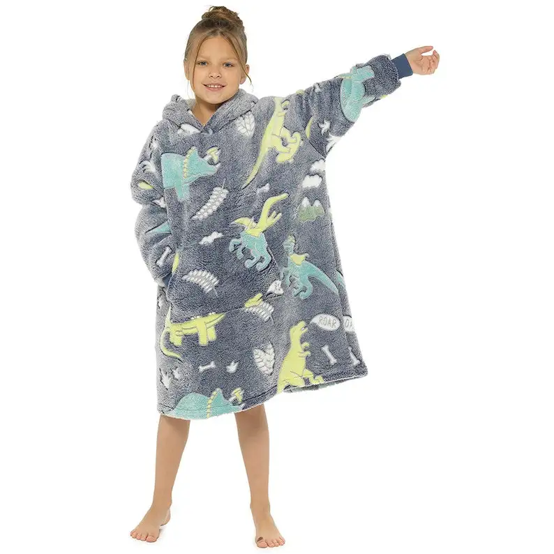 Kids boys girls glow in the dark blanket oversized hoodie super soft dressing gown