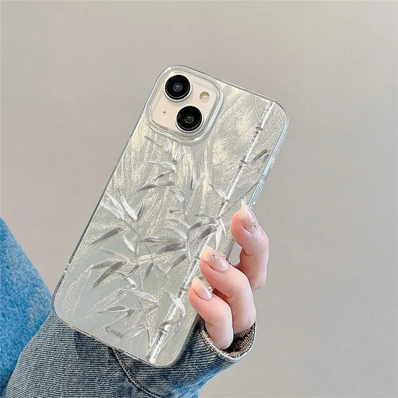 Gradient Hard Pc Phone Case For Iphone 16 Pro Max Luxury Silver Feather Design Imd Painting Phone Cover