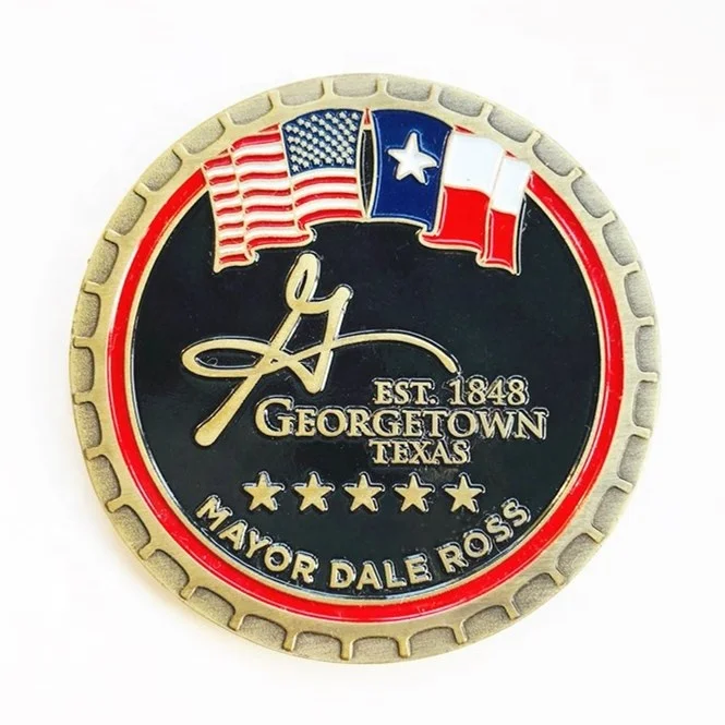 Antique Gold Plating National Medal Coins Texas Soft Enamel Coins American Flag Coins With Different Edge
