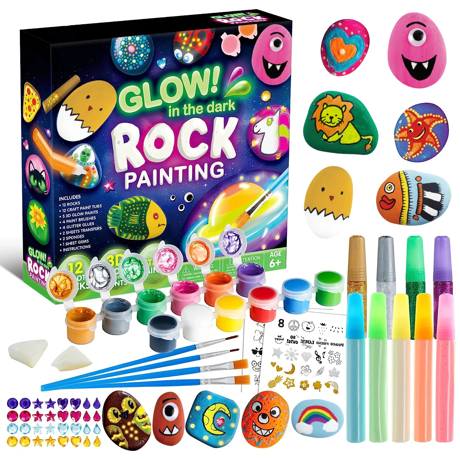 Best selling educational toy Glow in The Dark Rock Painting Kit Craft Gifts drawing product  for Boys and Girls