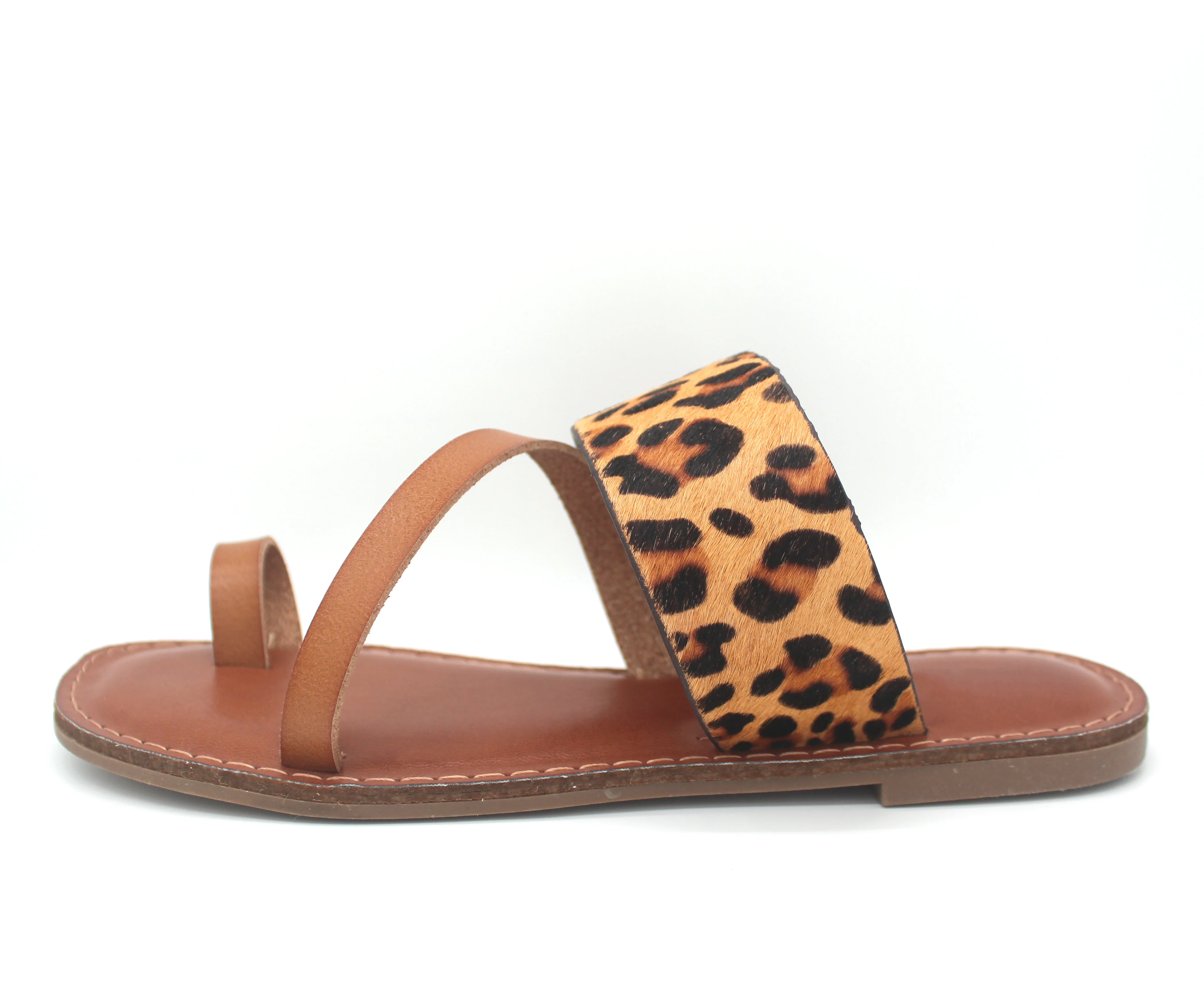 Сандалии женские из натуральной кожи, босоножки на плоской подошве, с леопардовым принтом, летняя обувь