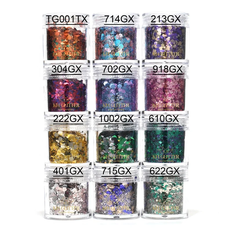 KM блеск серии GX Заводская поставка оптом цвет под заказ металлический красочный крупный блеск для украшения ногтей