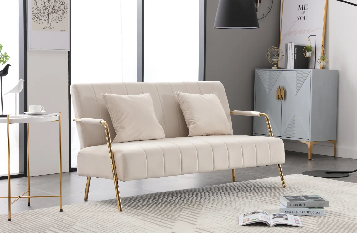 Italy style pink velvet fabric living room chesterfield curved loveseat home use modern sofa with golden armest