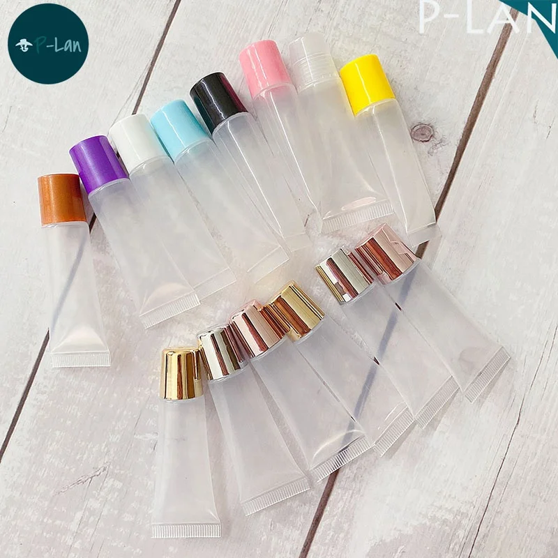 P-Lan Brand Stock 100pcs 10ml 15ml 20ml Wholesale Plastic Lip Gloss Squeeze Tube Custom Lip Gloss Tubes