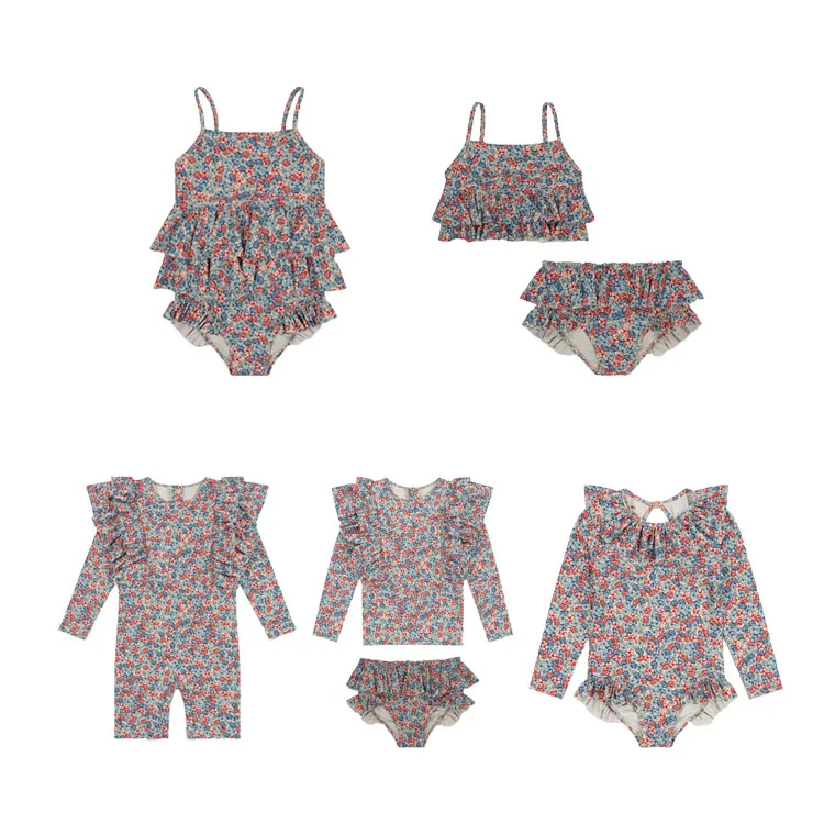 HIPPO KIDS Pre-order Sun Protection Girls Swimwear Long Sleeves Floral Baby Swimming Suit One Piece