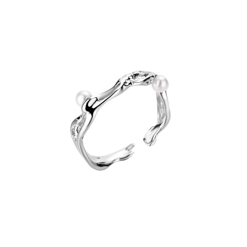 Icebela Jewelry 925 Sterling Silver Korean Version Of Simple All-in-one Hollow Broken Ring Female Hawaiian Pearl Rings