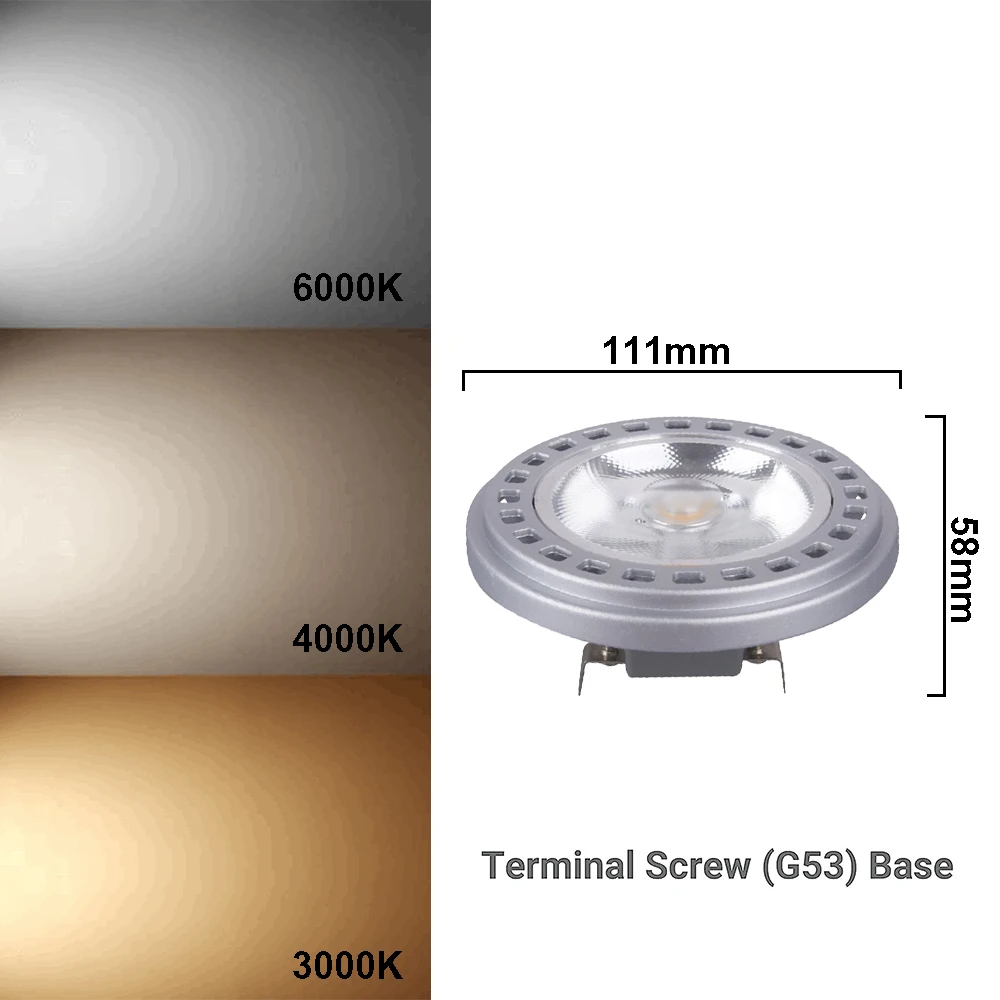 AR111 COB LED Spotlight 15W adjustable lamp G53 GU10 bulb Beam Angle LED embedded ceiling light source