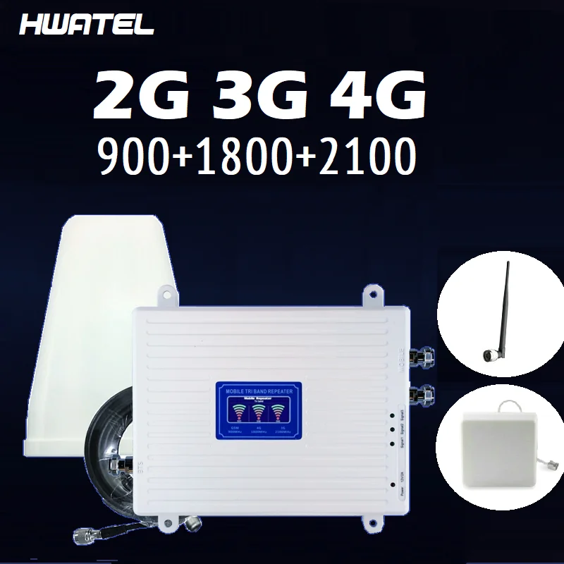 HWATEL GSM DCS WCDMA 2g 3g 4g 900 1800 2100 cellular amplifier full kit 4g booster with dual indoor antenna for 5000 sqf house