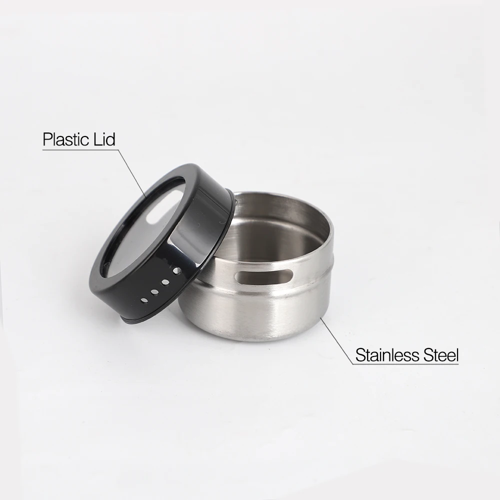 6PCS SET Kitchen Stainless Steel Magnetic Spice Condiment Cruet Holder Jar