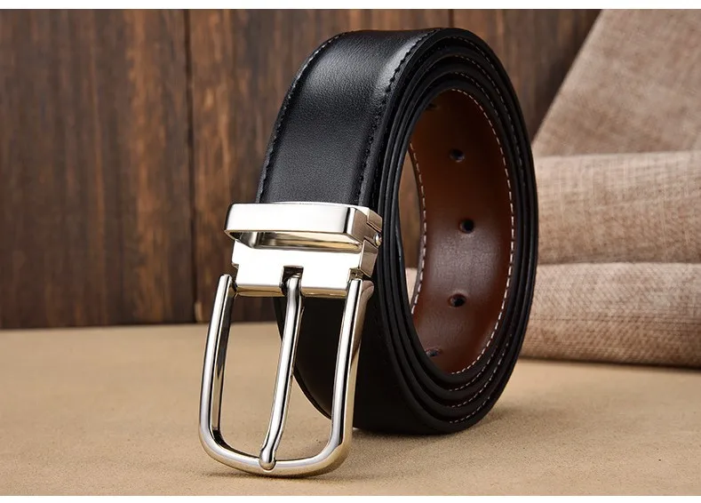 Двусторонний мужской ремень из натуральной кожи классический пояс с классической пряжкой язычком