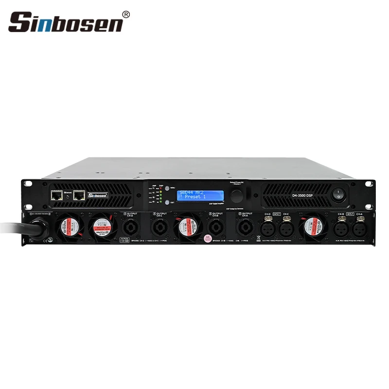 Sinbosen D4-3500 dsp профессиональный аудио 1u 6000 Вт 2 Ом ЦИФРОВОЙ 4-КАНАЛЬНЫЙ DSP усилитель мощности звук