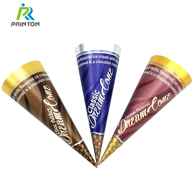 Custom logo food grade disposable snow cone cups ice cream sleeve packaging paper cone