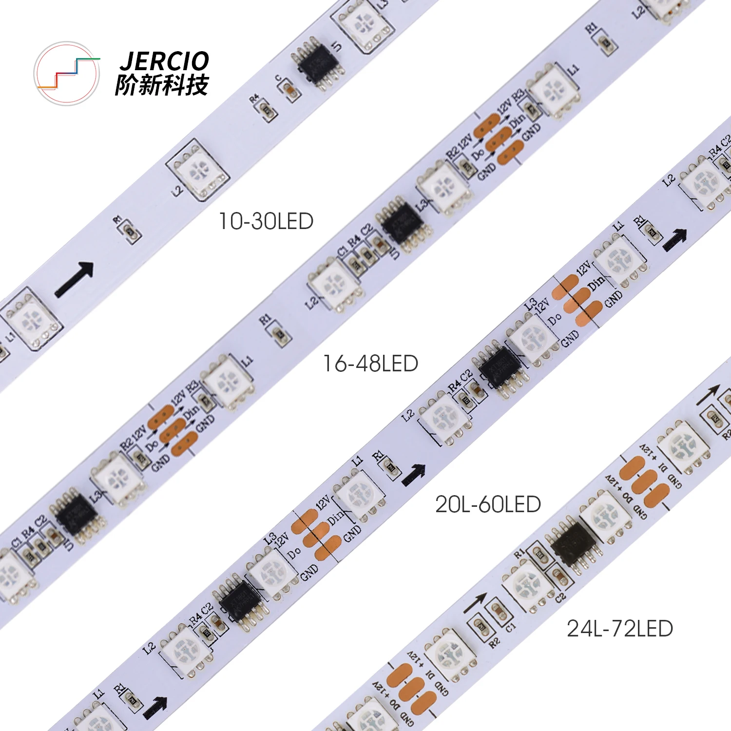Jercio SM16703 / WS2811 / UCS1903 / XT1801 SMD5050 DC12V External IC RGB Flexible LED Strip 60leds/m for decorative Lighting