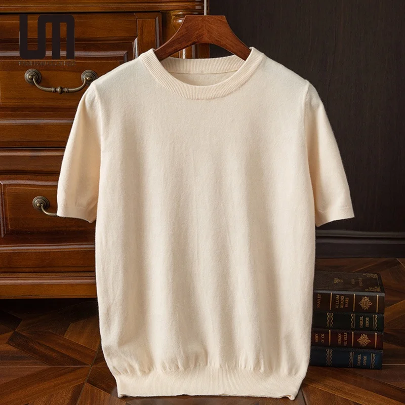 Liu Ming Latest Products 2024 Korean Fashion Men Casual Knit O Neck Sweater Short Sleeve Tops T Shirts