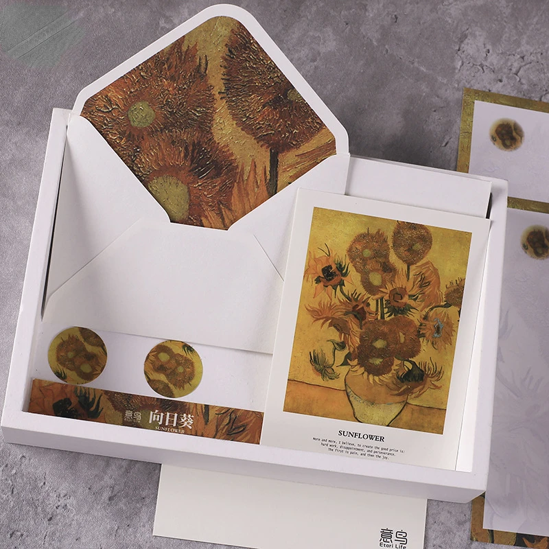 Creative Vintage retro Van Gogh Oil Painting series Letter paper and envelope postcard set stationery supplies